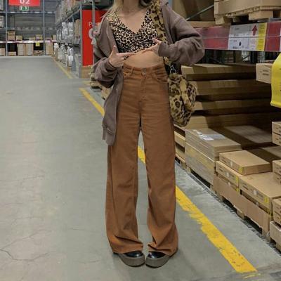 China New Anti-Wrinkle Retro Fashion Pants Wide Leg Brown Corduroy Pants Women for sale