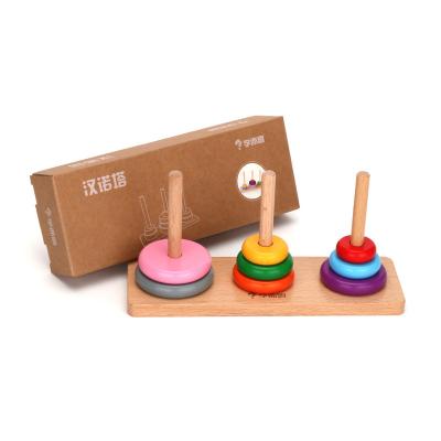 China Multicolor Early Educational Stacking Building Blocks Rainbow Toy Toddler Educational Wooden Wooden Tower Rainbow for sale