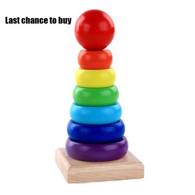 China ON SALE Educational Toy Stacking Rings Educational Toys Rainbow Wooden Stacker For Preschool Learning Geometric Shape Color Building Blocks for sale