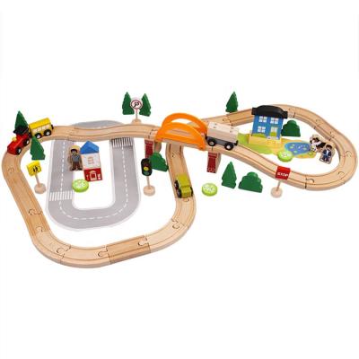 China DIY Toy Set 78pcs Educational Set Simulated Block Railway Parts Shape Wooden Railway Train Toys for sale