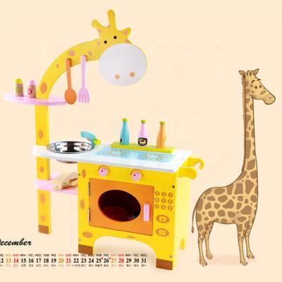 China Funny Girls Educational Kitchen Kids Activity Game Role Play Wooden Toy Long Deer Shape Pretend Play Sets for sale