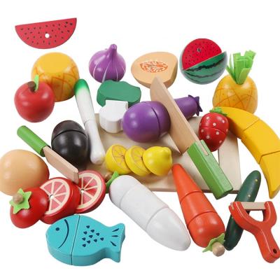 China Simulation Cutting Food Toys Kitchen Fruit Vegetable Magnetic Cutting Pretend Toy Wooden Food Cutting Toy Set for sale