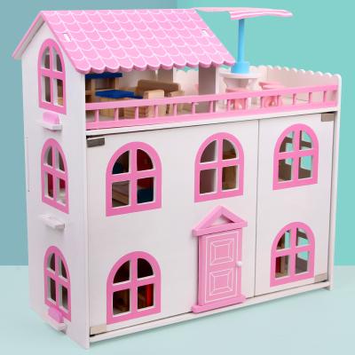 China Funny Environmental Material Indoor Kids Pretend Furniture Wooden Toy Handmade Doll House Diy for sale