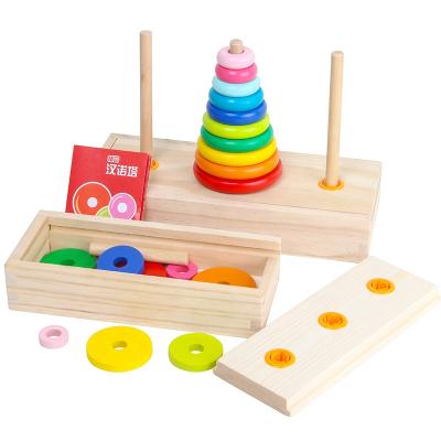 China Eco-friengly Popular Wooden Stacking Educational Toys Children Rainbow Montessori Tower Toys for sale