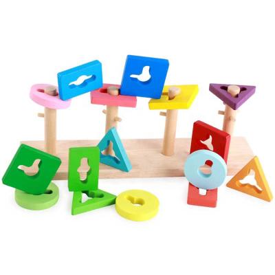 China DIY Practice Kindergarten Wooden Puzzle Toddler Toys Geometric Shapes Sorter Blocks Stacking Games For Kids 1 Set for sale