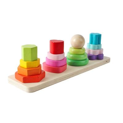 China Eco-friengly Baby Game Montessori Rainbow Wooden Stacking Tower Educational Wooden Toys for sale