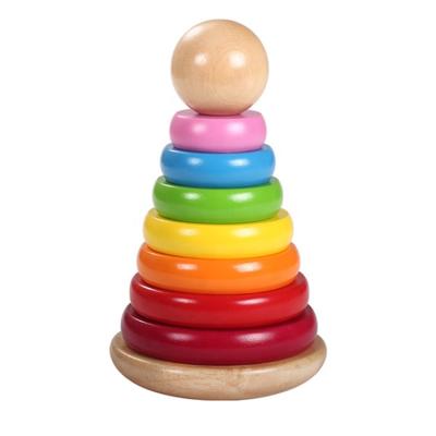 China Educational DIY Toy Set Kids Educational Colorful Stacking Ring Toy Wooden Rainbow Tower Of Hanoi for sale