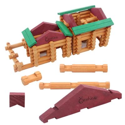 China Eco-friengly Forest Small Diy Wooden Built Lincoln Building House Log Wooden Blocks 170pcs for sale