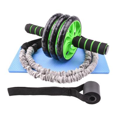 China New Arrival Fitness Factory Sale Abdominal Wheel Triple Roller With Resistance Bands for sale