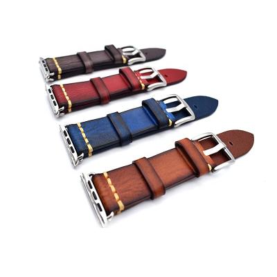 China Retro Single Layer Cowhide Durable Handmade Classic Leather Watch Strap for Apple Watch Men and Women Style for sale