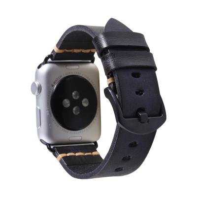 China Vintage Single Layer Durable Handmade Replacement Cowhide Leather Watch Band For Apple iwatch 38mm 42mm for sale