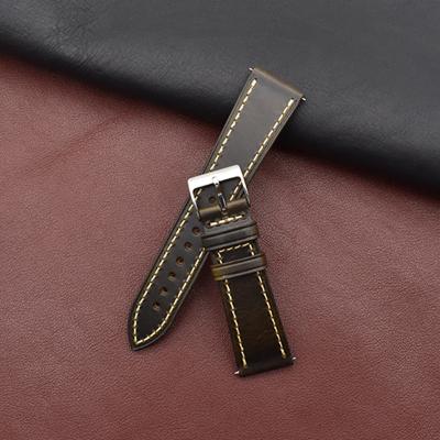 China Quick Release Pins 22mm Watch Band Oil Washable Soft Italian Wax Discolor Leather Strap for sale