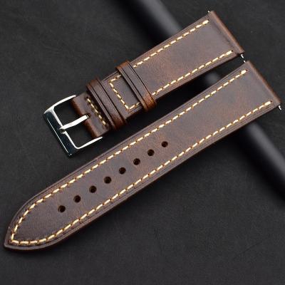 China Very Soft / Discolored / Waterproof Quick Release Soft 22 24 Mm Leather Strap Black Watch Band / Genuine Brown Watch Band for sale