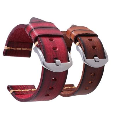 China Durable High Quality Single Layer Strap Interchangeable Watch Cowhide Leather Watch Band for sale