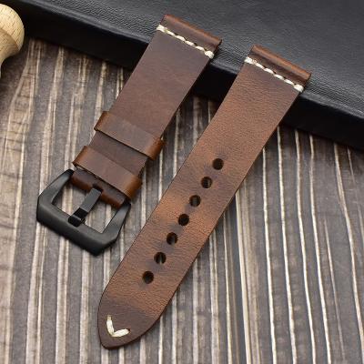 China Discolored Discolored Leather Watch Band Strap 22 Slot Watch Band 24 Mm for sale