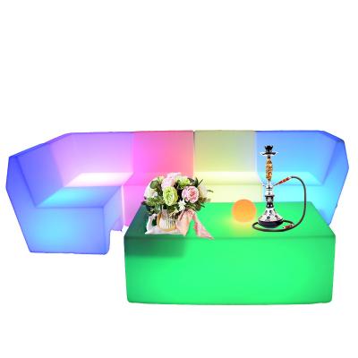 China Modern Light Up Plastic Outdoor Garden Nightclub Event Party Lounge Cafe Modern Glow Led Bar Furniture Table Chair Sofa Stool Set for sale