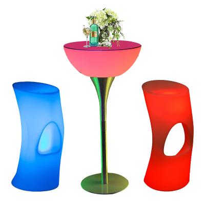 China Modern led coffee table huel nightclub outdoor plastic furniture glowing high top led cocktail bar tables and chairs for events for sale