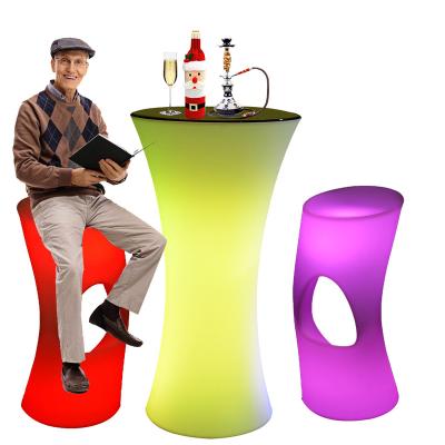 China Modern Outdoor Led Glowing Outdoor Wine Table Furniture Led Cocktail Round High Bar Tables And Chairs For Events Party for sale