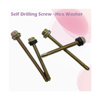 China HEX 4.8*38 mm hot selling steel hex washer head yellow zinc plated self drilling screws china tianjin manufacturer for sale