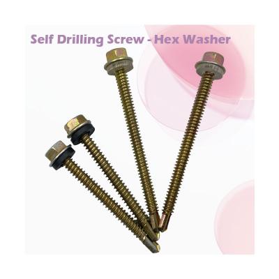 China HEX 4.8*80 mm high quality carbon steel hex washer head yellow zinc plated self drilling screws tianjin fob prices for sale