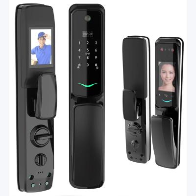 China New Design Fingerprint Recognition Face Recognition Modern Zinc Alloy IC Card Smart Door Lock With Camera for sale