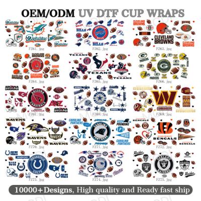 China UV DTF Transfer Cup Wrap Stickers For Glass Tumblers Custom Logo Rugby Sports Balls 16Oz for sale