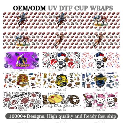 China 16oz Rugby Sports Balls UV DTF Transfer Cup Wrap Stickers For And Custom Logo Glass Tumblers for sale