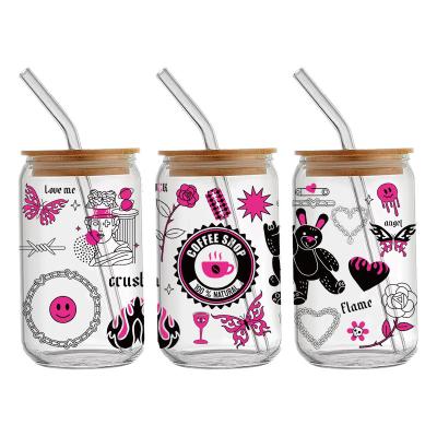 China Custom Waterproof Full Color Logo Design 16oz 20oz 24oz Dtf Cup Wrap Transfers For Jars for sale