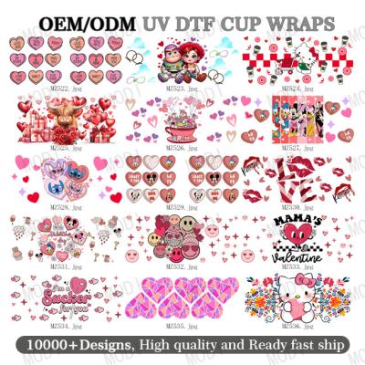 China 16oz Valentine'S Day UV DTF Cup Wraps Waterproof 3D Transfer Stickers Cup Tumblers Made PVC Material Transfer Printing for sale