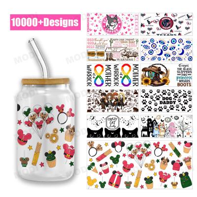 China Wholesale Custom Design Cartoon Theme 16oz Glass Can UVDTF Tumbler Sticker Decals UV DTF Cup Wrap Transfers for sale