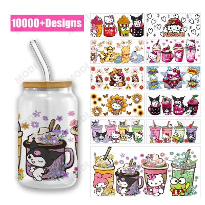 China Factory Hot Sale Good Quality Ready To Ship Cartoon Transfer Logo Sticker Vinyl UV DTF Cup Wrap Transfers 16oz for sale