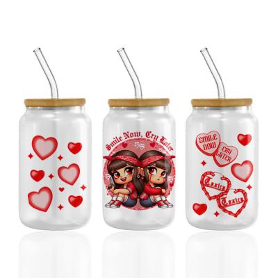 China Logotipo personalizado UV DTF Cup Wrap Transferencias para Libbey Glass Tumbler Cups de San Valentín Wraps en venta