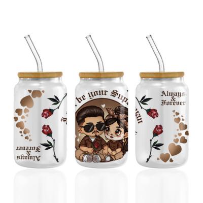 China Valentine'S Day UV DTF Cup Wrap Transfers For Cups Wraps Libbey Glass Spanish Tumbler for sale