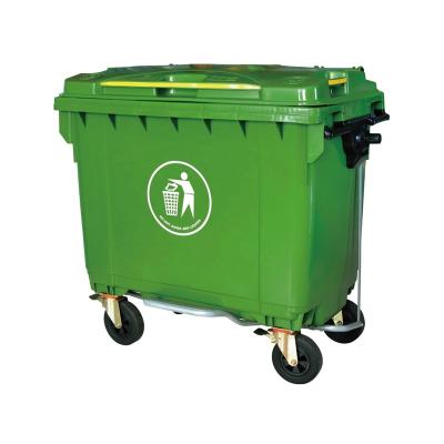 China Sustainable New Style 660 Liter Outdoor Recycle Plastic Wheelie Waste Container Green Waste Bins Trash Can With Foot Pedal for sale