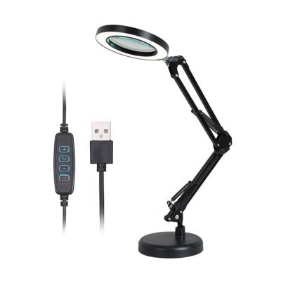 China 3 Modes Architect Desk Lamp 12W Multifunctional Modern Swing Arm Folding Desk Lamp With Magnifier for sale