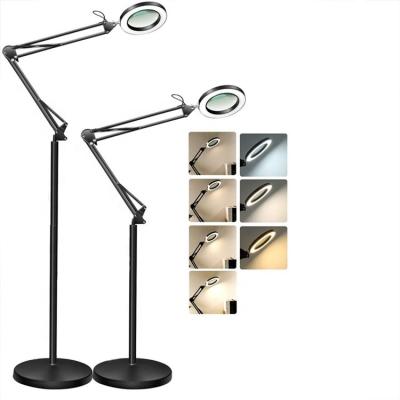 China Magnifier Flexible Modern Nordic Style Floor Lamp Adjustable Arm Metal Floor Lamp Long With 3 Levels Shine 