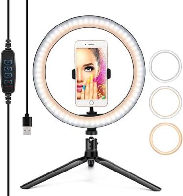 China 2021 Hot Sales Mini Beauty 10 In Selfie Ring Light 12W Led Ring Light With Tripod Stand Phone Holder for sale