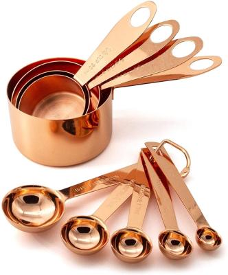 China Sustainable Dropshipping Custom 9 Piece Copper Measuring Cups And Spoons Set With Engraved Measurements for sale