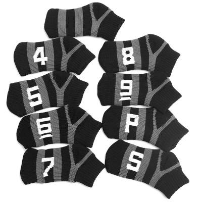 China Wire 9pcs/Set Black Knited Chat Golf Iron Headcovers Set Double Side Cover Gift for sale