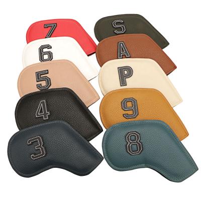 China Drop-Shipping Wholesale 10 Soft Leather Pcs One Set Color PU Oil Edge Leather Golf Irons Club Headcover Covers for sale