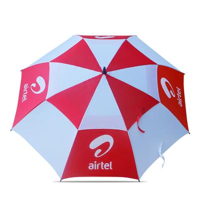 China Airtel Super Dismantling Big 30 Inches Long Double Layer Fiber Golf Umbrella Upright Golf Umbrella With Logo Printing for sale