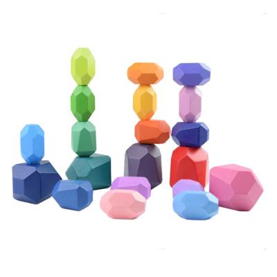 China Construction Toy Stacking Game for Children Rainbow Educational Wooden Stone Toy Building Blocks for sale