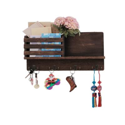 China Wall Mounted Storage Wall Mounted Europe Mailbox Mail Classification Wooden Rack With 4 Double Layers Key Hook Key Rack For Wall for sale