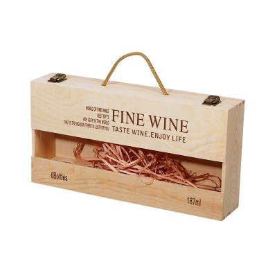 China Wooden Wine Storage Gift Box Red Wine Storage Box Six Bottles With Rope Handle Hinged Lid Top Easy To Carry for sale