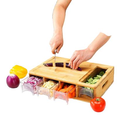 China Farmhouse New Design Bamboo Chopper Sets With Wooden Trays Cutting Board With Drawers for sale