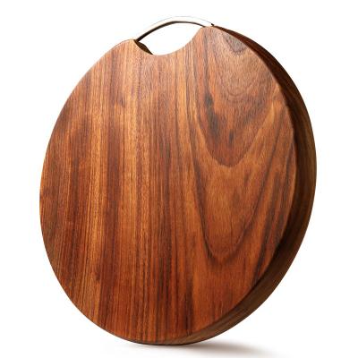 China Minimalist Christmas Round Shaped Acacia Wood Pizza Peel Serving Cheese Cutting Board With Handle for sale