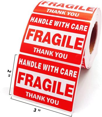 China Wholesale Waterproof Handle Carefully Shipping Label Sticker Red Warning Fragile Roll for sale