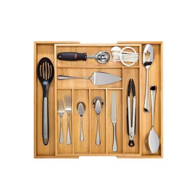 China Viable Hot Selling Drawer Organizer Storage Box Expandable Bamboo Cutlery Tray for sale