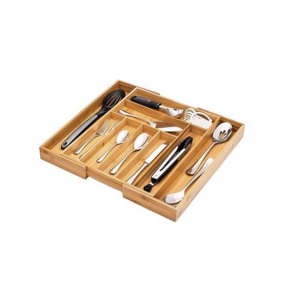 China Viable Bamboo Utensil Storage Rack Drawer Organizer Premium Adjustable Cutlery Tray for sale