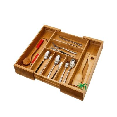 China Viable Multifunctional Adjustable Storage Spoon Knife Fork Storage Bamboo Utensil Kitchen Cutlery Storage Box for sale